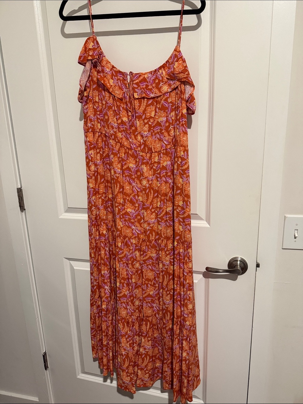 J. Crew Orange Floral Ruffle Spaghetti-Strap Maxi Dress